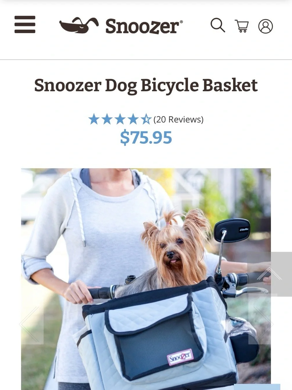 Snoozer Gray Quilted Bike Pet Carrier - Comfortable Dog Basket